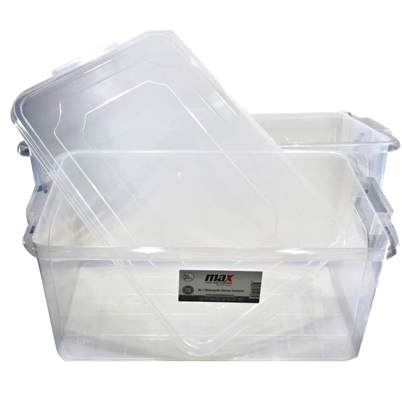 Clear Plastic Rectangle Storage Box with Lid and Latch 20 Litre 47 x 30 x 20 cm