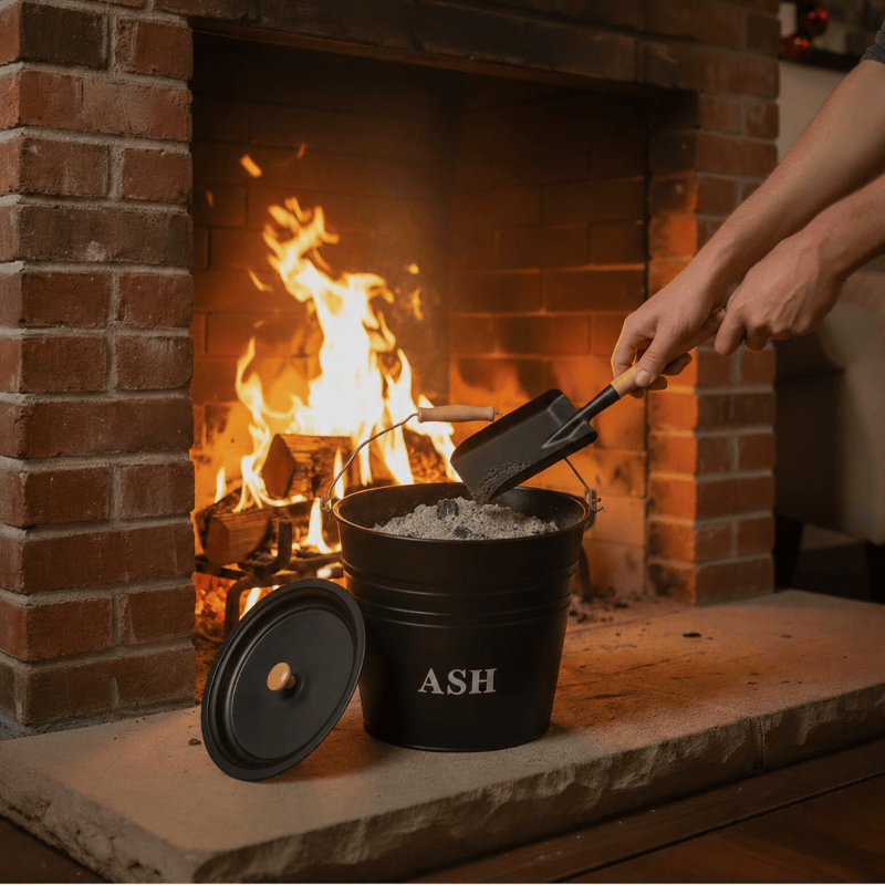 12L Ash Bucket with Lid Metal Fireplace Ash Bin Wood Burner Coal Stove Storage Stove Ash Container