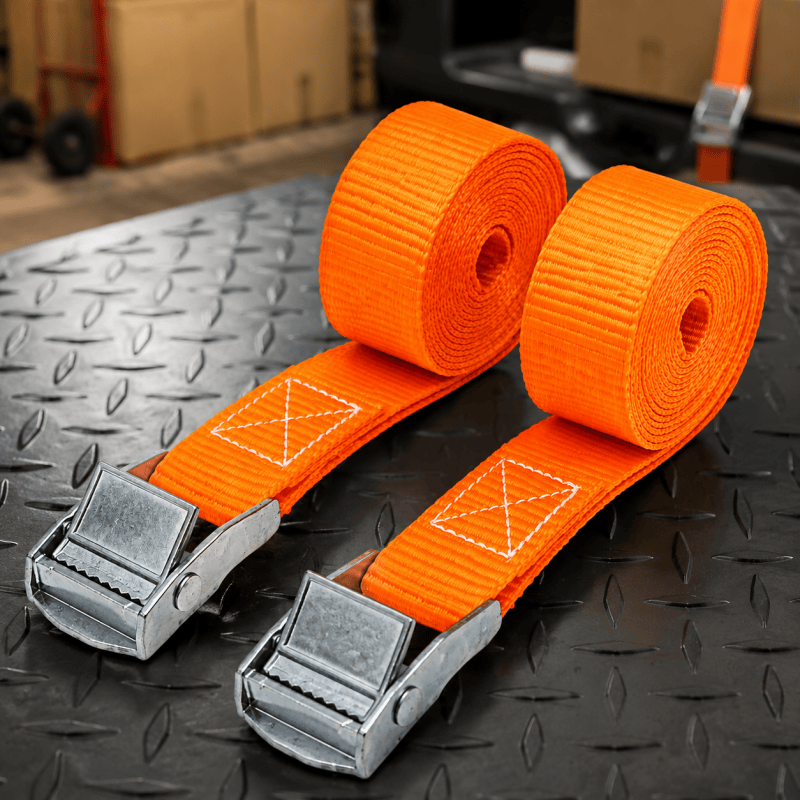 2PCS Orange Tie Down Straps 2M x 25mm Cargo Lashing Strap Cam Buckle for Moving