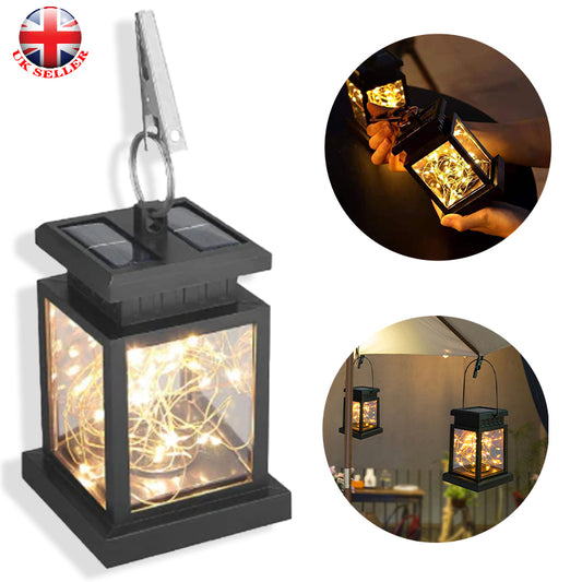 Outdoor Garden Hanging Lantern Solar Lights Waterproof Solar LED Fairy Light with Clip for Patio Lawn Balcony Courtyard Pathway Decoration