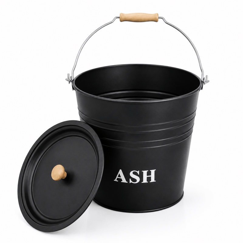 12L Ash Bucket with Lid Metal Fireplace Ash Bin Wood Burner Coal Stove Storage Stove Ash Container