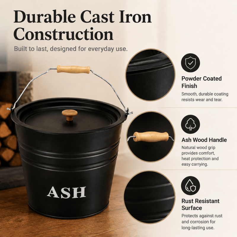 12L Ash Bucket with Lid Metal Fireplace Ash Bin Wood Burner Coal Stove Storage Stove Ash Container