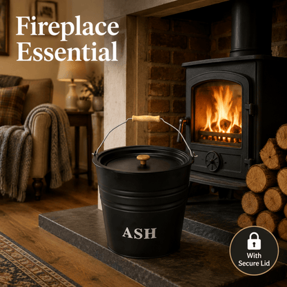 12L Ash Bucket with Lid Metal Fireplace Ash Bin Wood Burner Coal Stove Storage Stove Ash Container