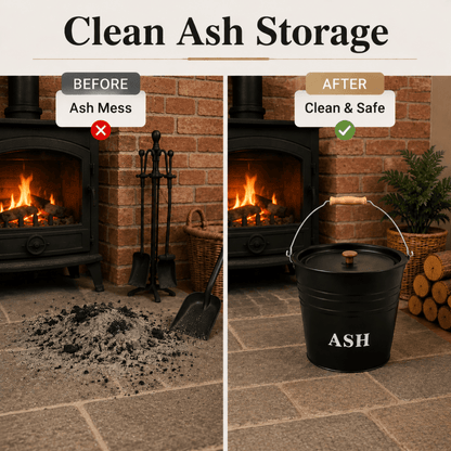 12L Ash Bucket with Lid Metal Fireplace Ash Bin Wood Burner Coal Stove Storage Stove Ash Container