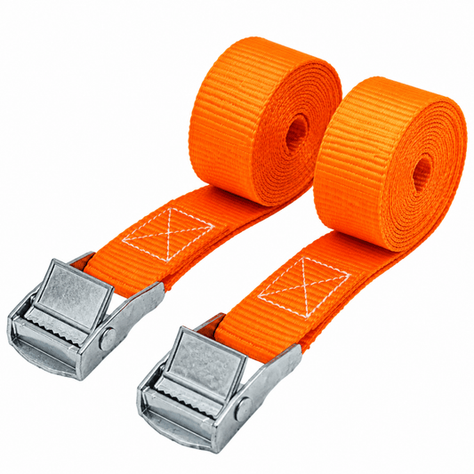 2PCS Orange Tie Down Straps 2M x 25mm Cargo Lashing Strap Cam Buckle for Moving
