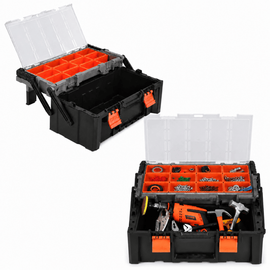 Cantilever Tool Storage Box 45 x 23.5cm Toolbox with Organiser Compartments DIY Tool Case