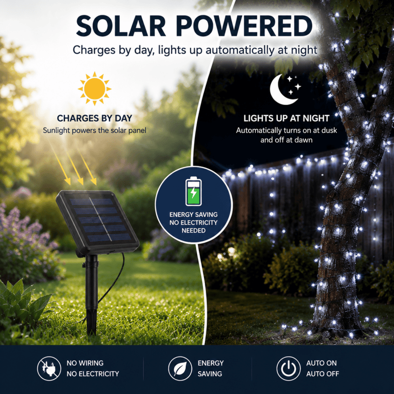 50 LED Solar String Fairy Lights 6.9m Outdoor Garden White 2 Modes Solar Lights Waterproof Auto On Off