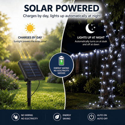 50 LED Solar String Fairy Lights 6.9m Outdoor Garden White 2 Modes Solar Lights Waterproof Auto On Off