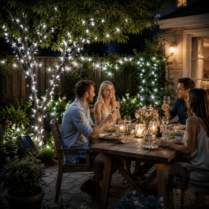 50 LED Solar String Fairy Lights 6.9m Outdoor Garden White 2 Modes Solar Lights Waterproof Auto On Off