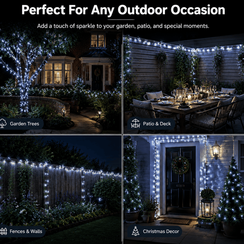 50 LED Solar String Fairy Lights 6.9m Outdoor Garden White 2 Modes Solar Lights Waterproof Auto On Off